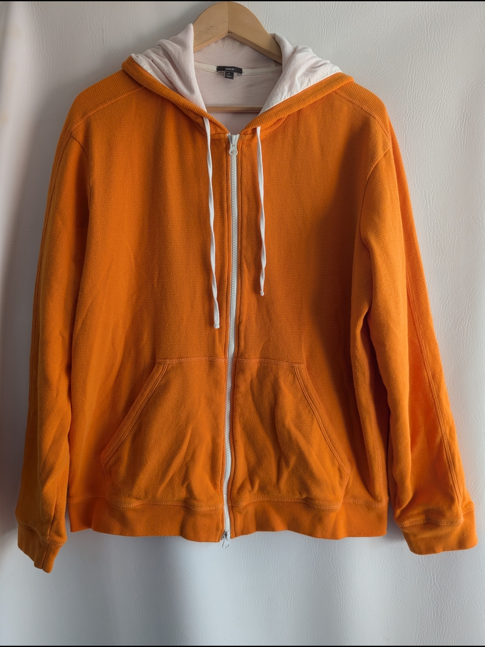 Vince Orange Cotton Full Zip Hoodie Lined Long Sleeves Pockets - XL